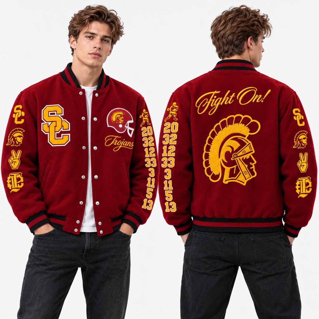USC Trojans 8 Heisman Trophy Winners Fight On Varsity Jacket 1 USC Trojans 8 Heisman Trophy Winners Fight On Varsity Jacket 1