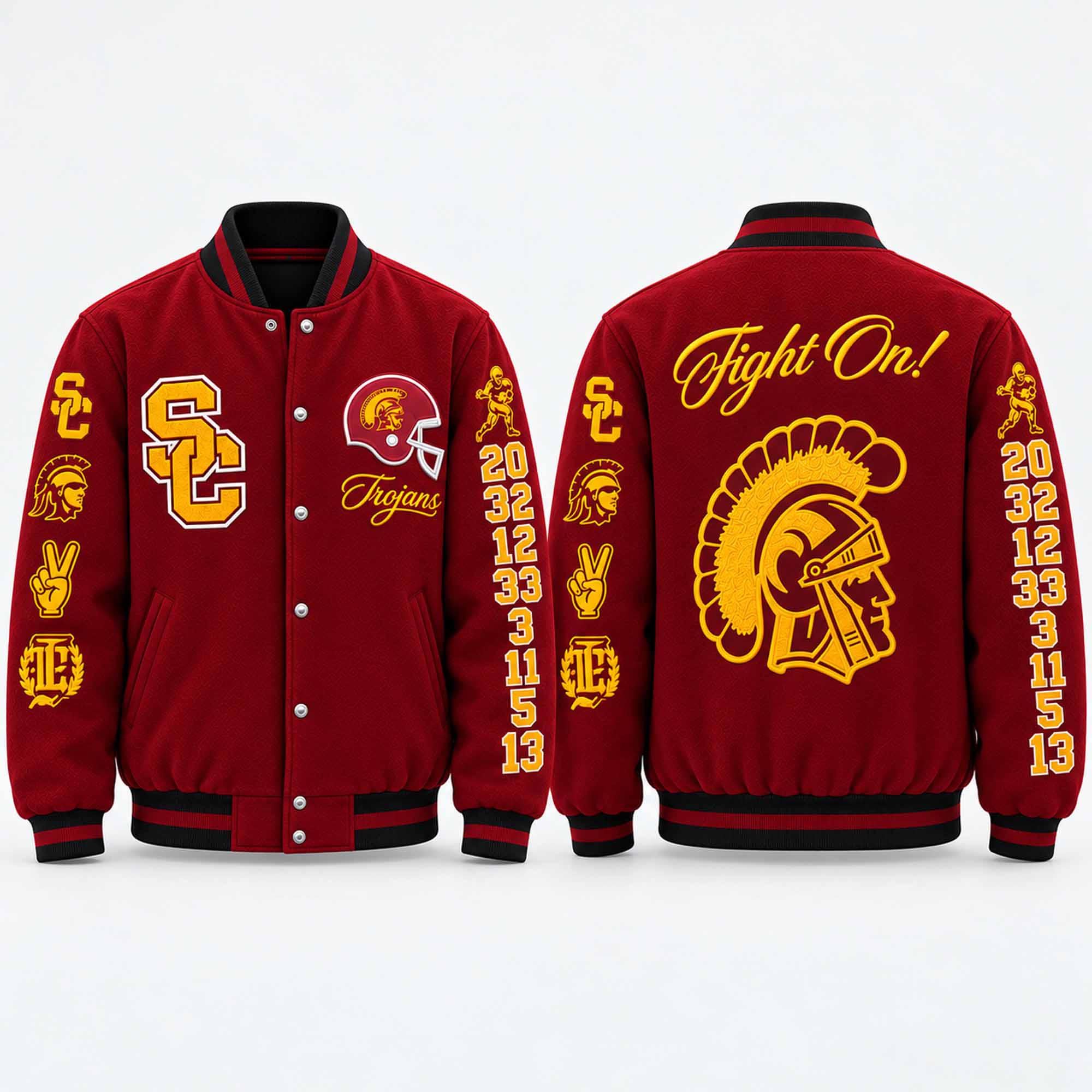 USC Trojans 8 Heisman Trophy Winners Fight On Varsity Jacket 1 USC Trojans 8 Heisman Trophy Winners Fight On Varsity Jacket